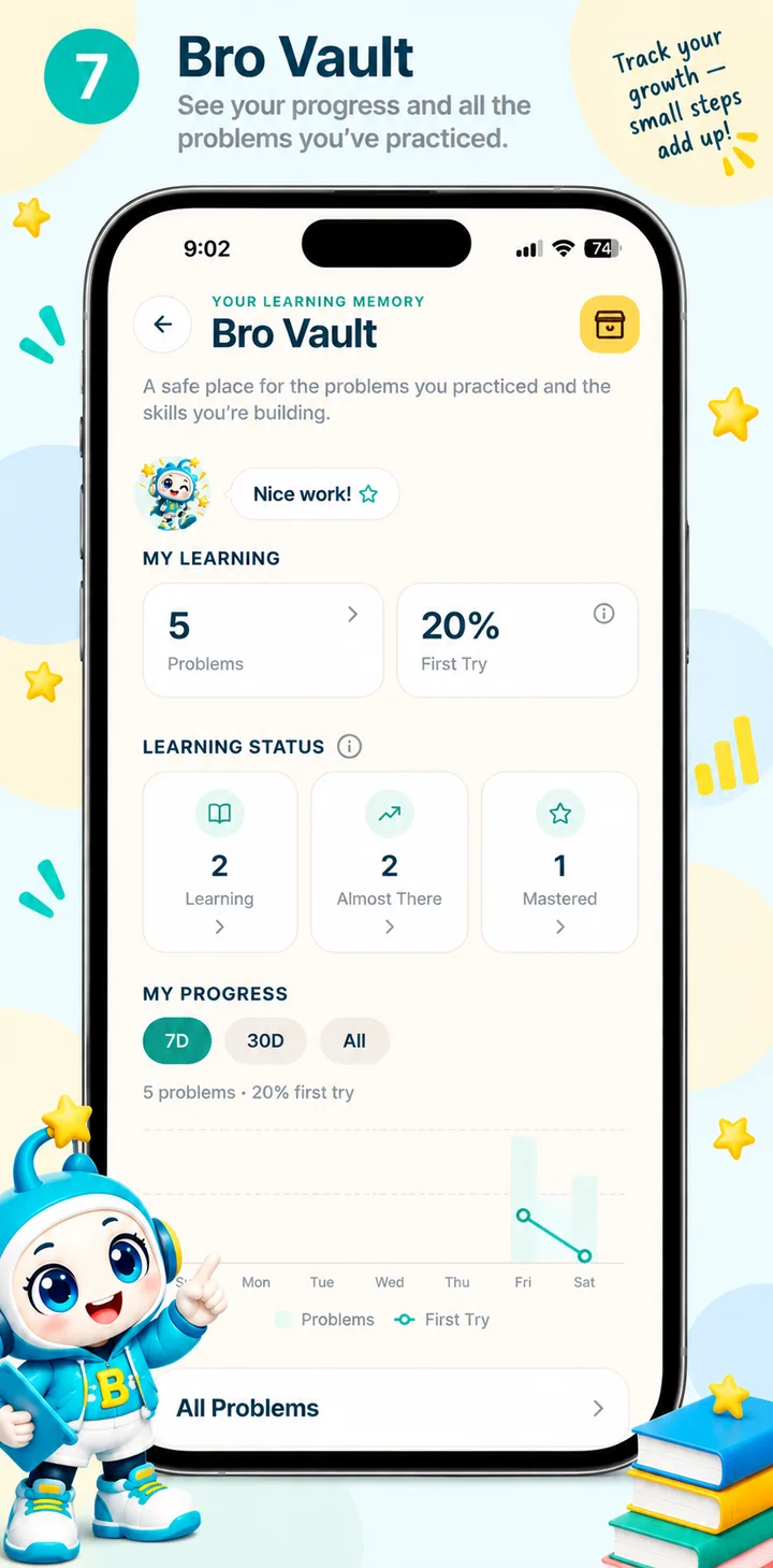 Bright Bro app screenshot 7: Bro Vault. See your learning progress.
